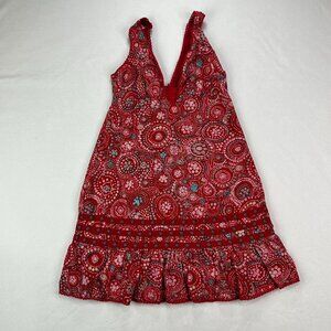 Free People Mini Dress Size 0 Red Paisley Boho Cotton Crochet Ruffle Babydoll